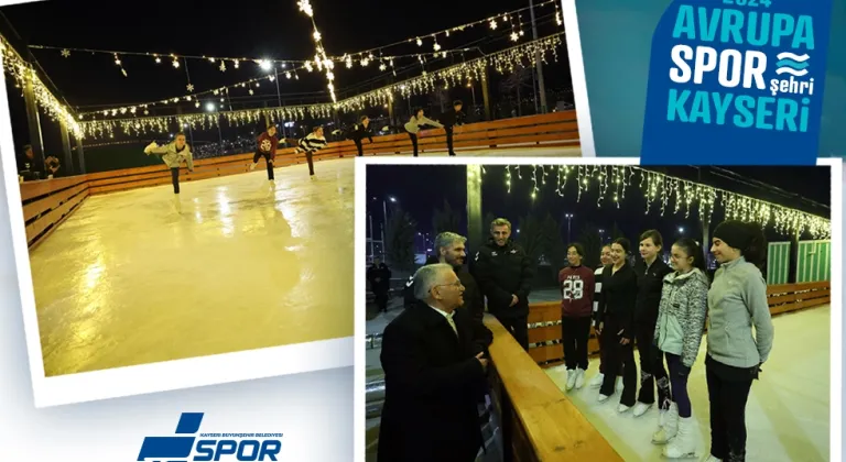 Kayseri’de Açık Hava Buz Pateni Pisti bayramda ilgi odağı oldu