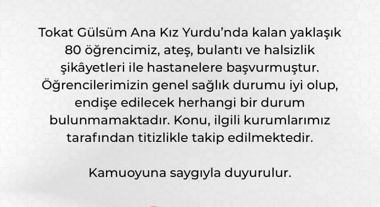 Tokat’ta 80 kız öğrenci ateş ve bulantı şikayetleriyle hastanelere başvurdu
